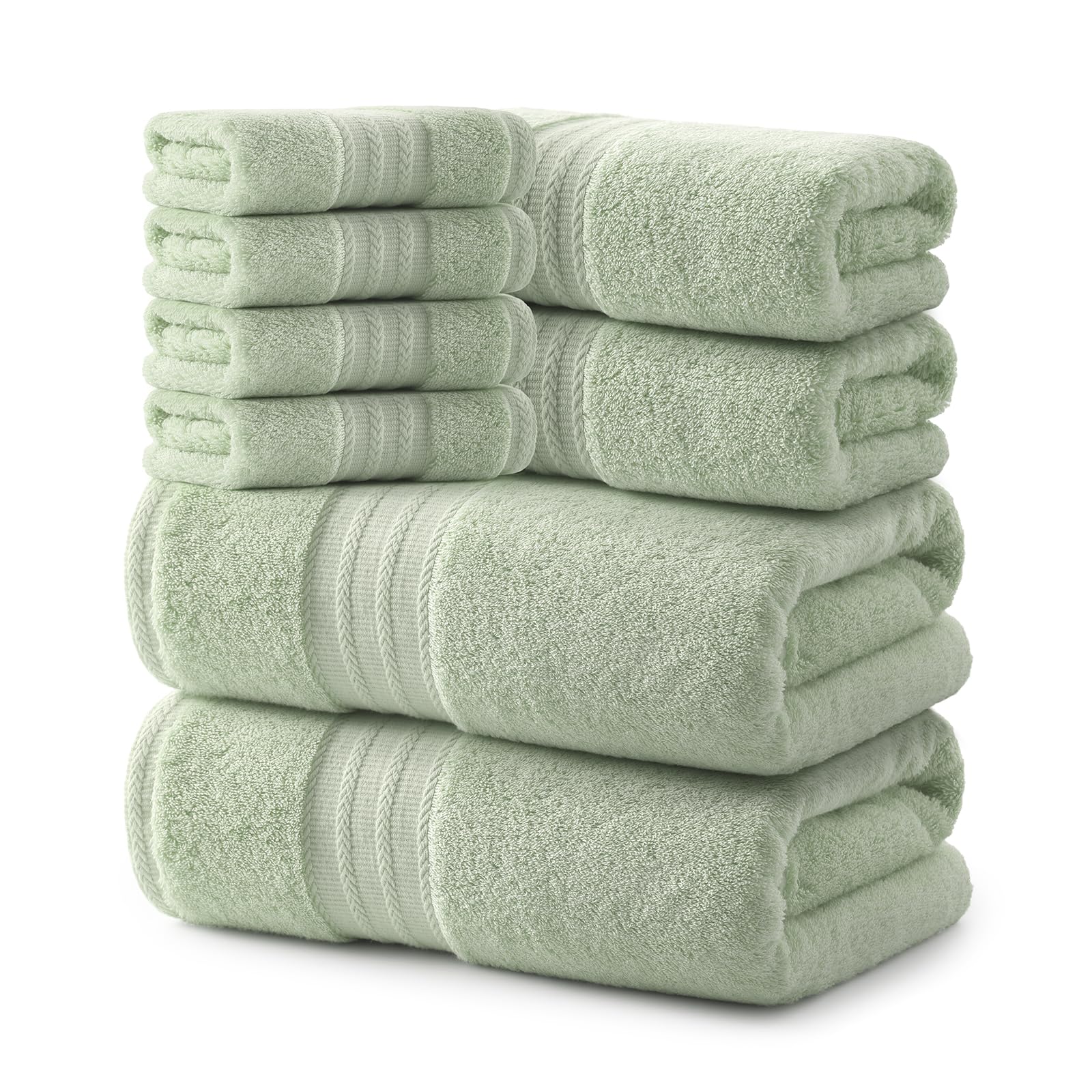 REDKISS Sage Green Towel Set of 8-100% Cotton Luxury Bath Towels Set for Bathroom, 600 GSM Highly Absorbent Bathroom Towel with 2 Large Bath Sheet, 2 Hand Towel, 4 Flannels, Shower Towels for Dorm