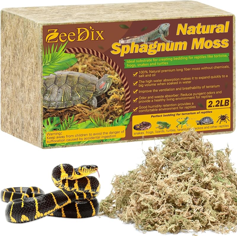Musgo Sphagnum de fibras longas ZeeDix para terrários de répteis e anfíbios, 1,0 kg