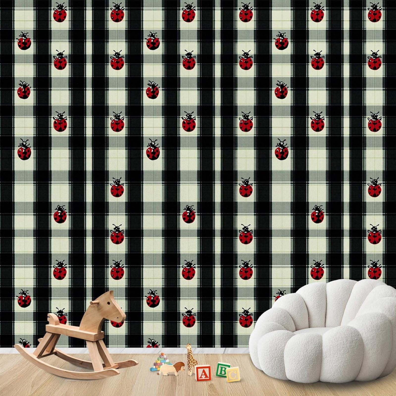 Hgjdjhnf 3D Mural Photo Wallpaper Checked Pattern Lucky Beetle Wallpaper Non-Woven Living Room Bedroom Children's Room Wall Decoration Motif Wallpaper,300Cmx210cm Wall Sticker - Background Wall - Painting - Poster