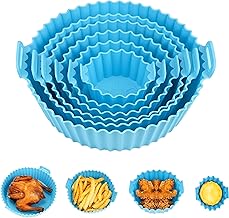 سلال مقلاة هوائية من السيليكون - مجموعة من 6 صواني دائرية ملونة مقاومة للالتصاق وقابلة لإعادة الاستخدام لجميع موديلات المقالي الهوائية بمقابض مريحة