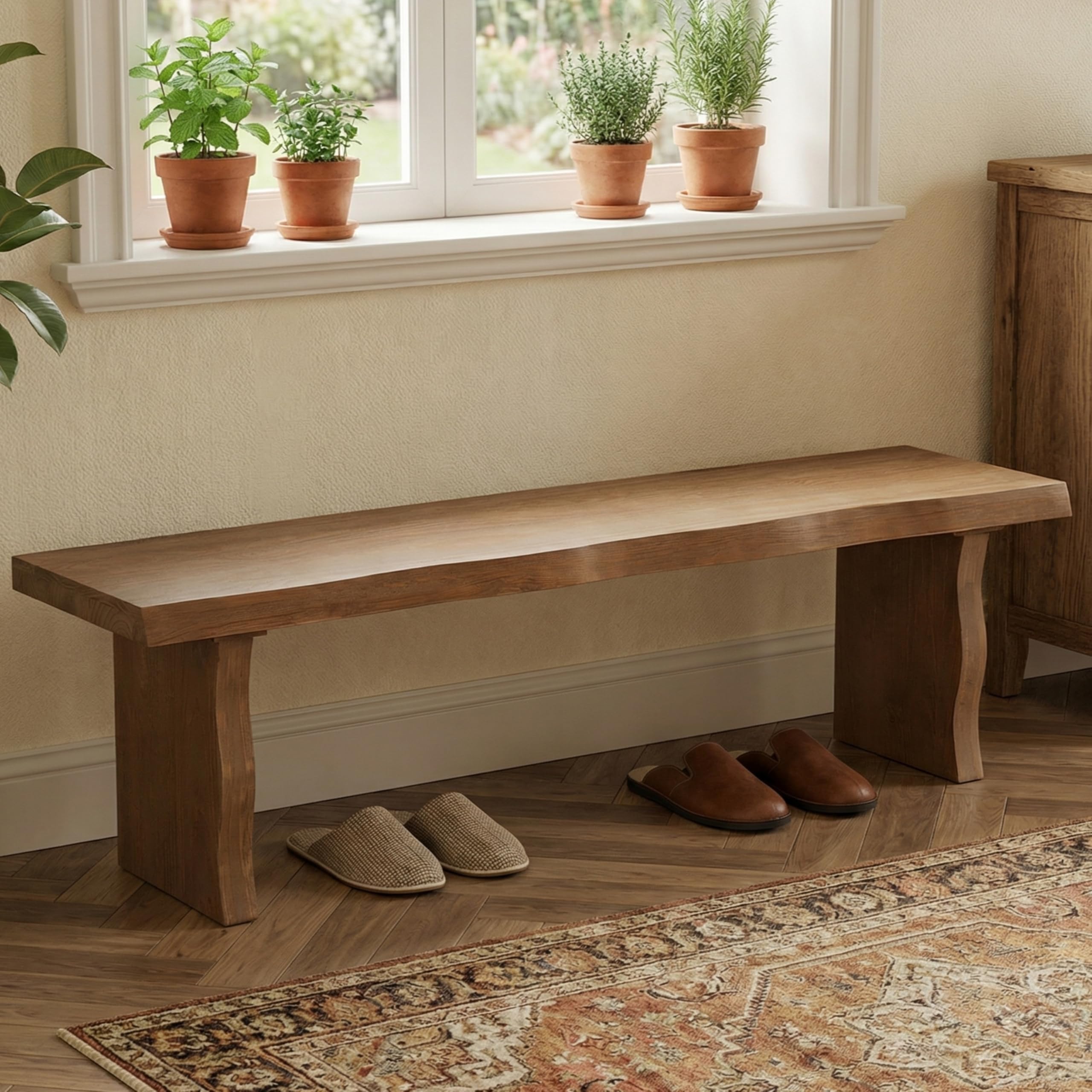 Christopher Knight Home Hartwell 63" Indoor Pine Dining Bench, Solid Wood Bench Seat for Dining Table, Rectangular Dining Seat, Spacious Seating, Long Footstool for Living Room Dining Room, Pine Wood