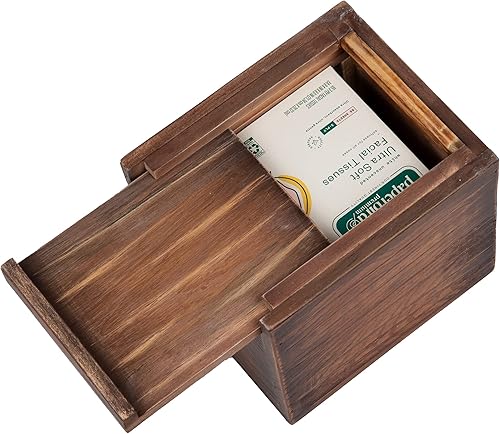 Miniatura 5 de Mind Reader Soporte rústico para pañuelos, caja recargable para servilletas, toallitas faciales, panel inferior deslizante, detalles de acero