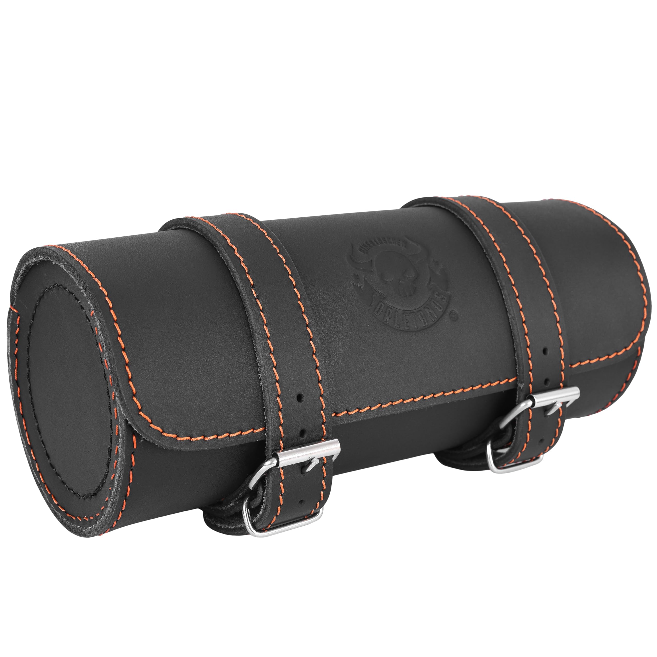 Tool Orange Werkzeugrolle kompatibel mit Harley Davidson Chopper Reisekoffer Lederrolle Werkzeugrolle Hot Rod HD Koffer Sissybar Gepäckrolle Motorradkoffer schwarz