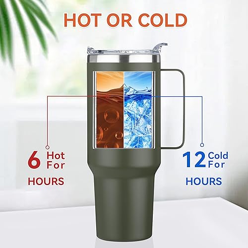 Miniatura 2 de HASLE OUTFITTERS Vaso de acero inoxidable de 40 oz con asa, vasos aislados al vacío a granel, reutilizable, de doble pared, taza para café de viaje,