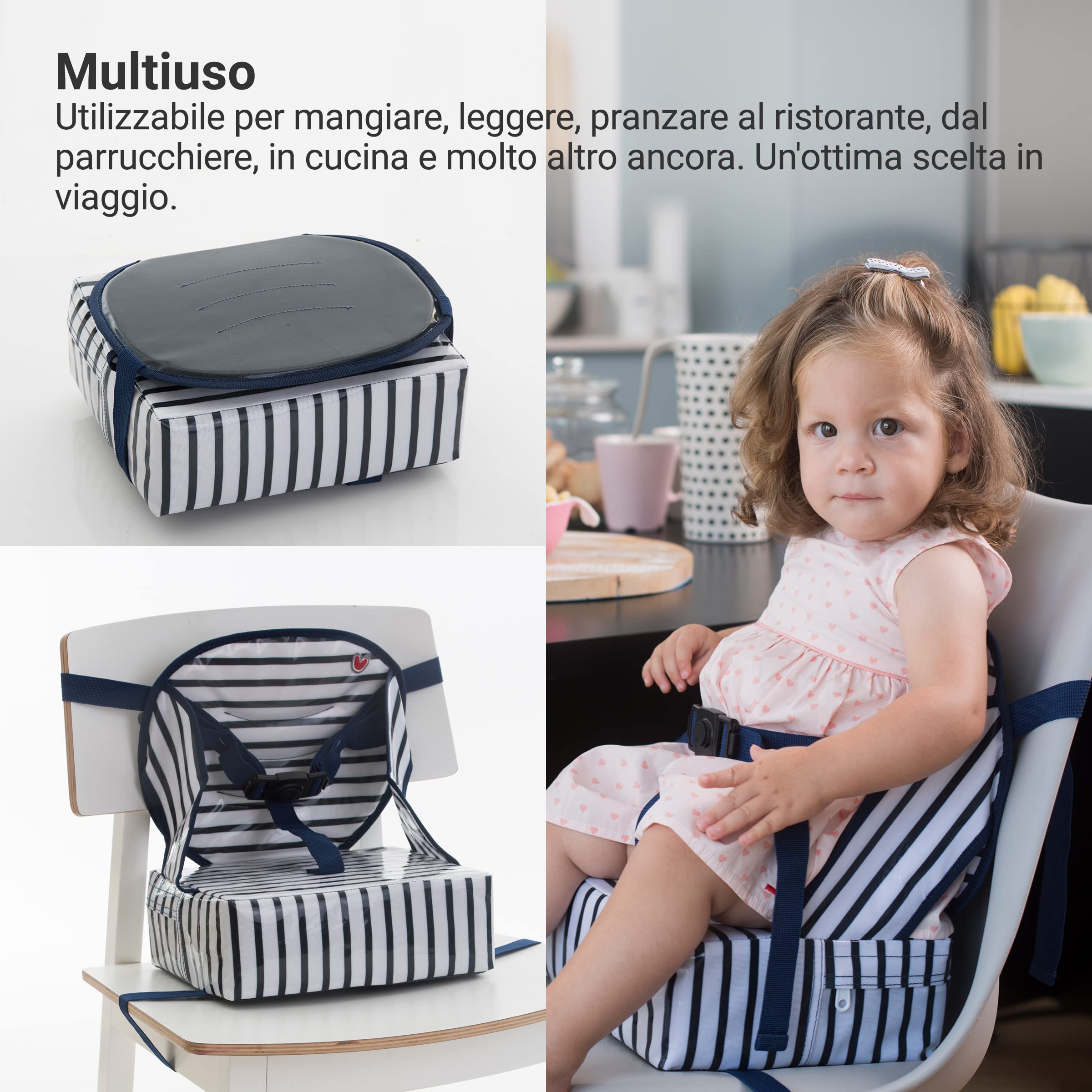 Alzatina Easy Up BabyToLove | Leggera, compatta e facile da trasportare | Blue Stripes