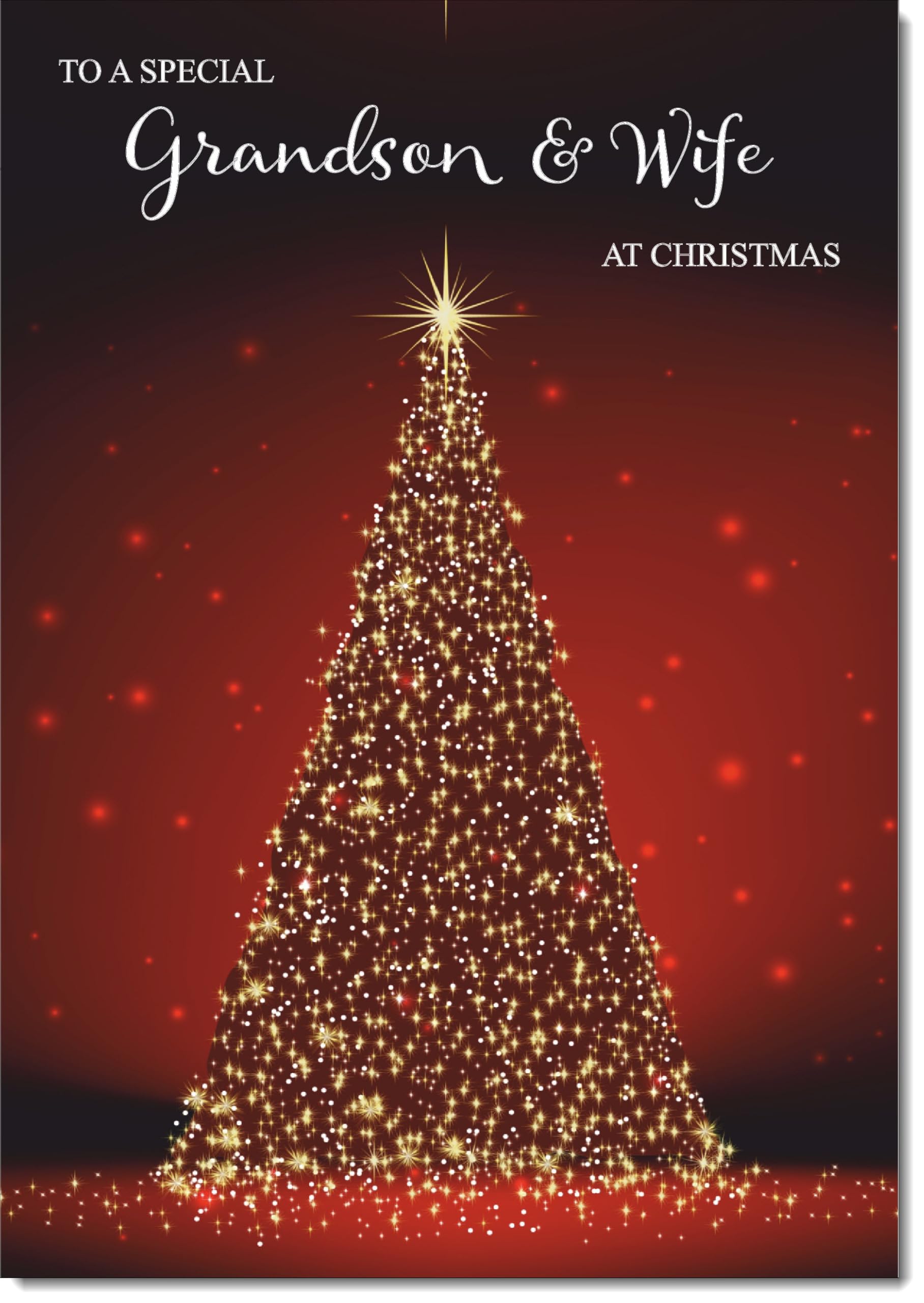 doodlecards Grandson and Wife Christmas Card Red Christmas Tree Large A4 Size Christmas Card for Grandson & Wife with Plain Envelope