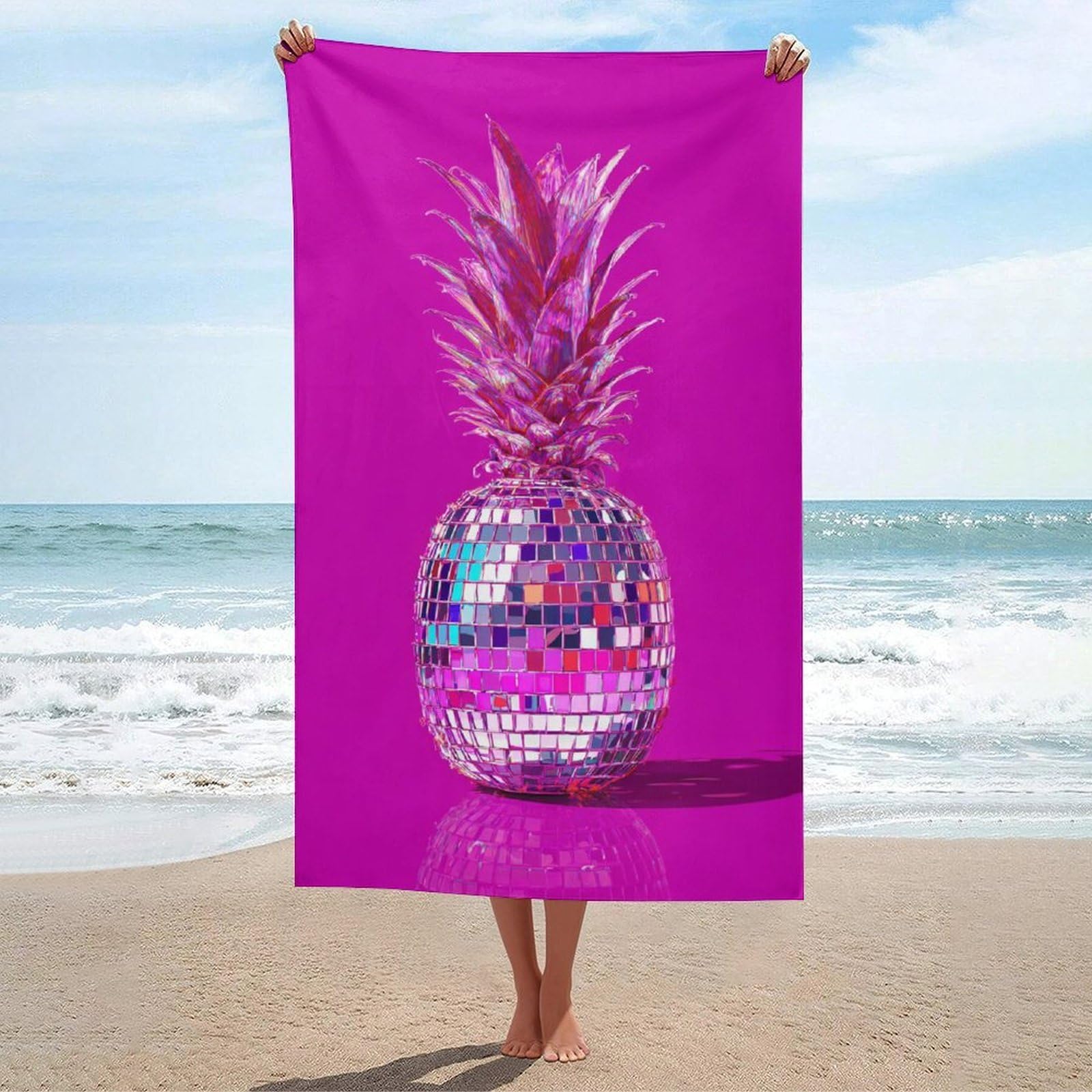 LSRCPD Pine on Magenta Beach Towel Sand Free Microfiber Large Shower Towels Multipurpose Absorbent for Bathroom Pool 130x80 CM