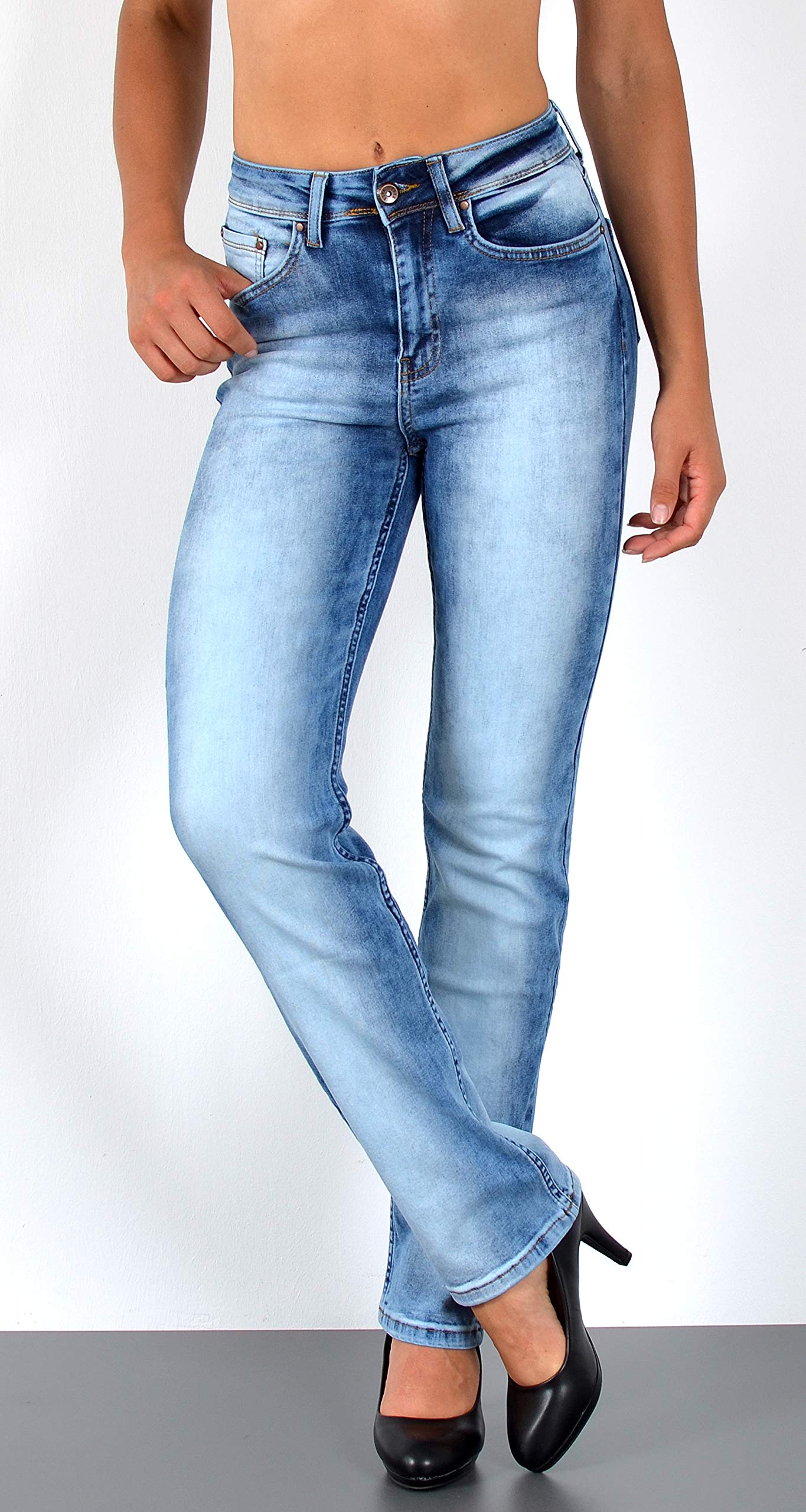 ESRA Damen Straight Fit Jeans Hose Damen Jeanshose gerader Schnitt bis Übergröße G700