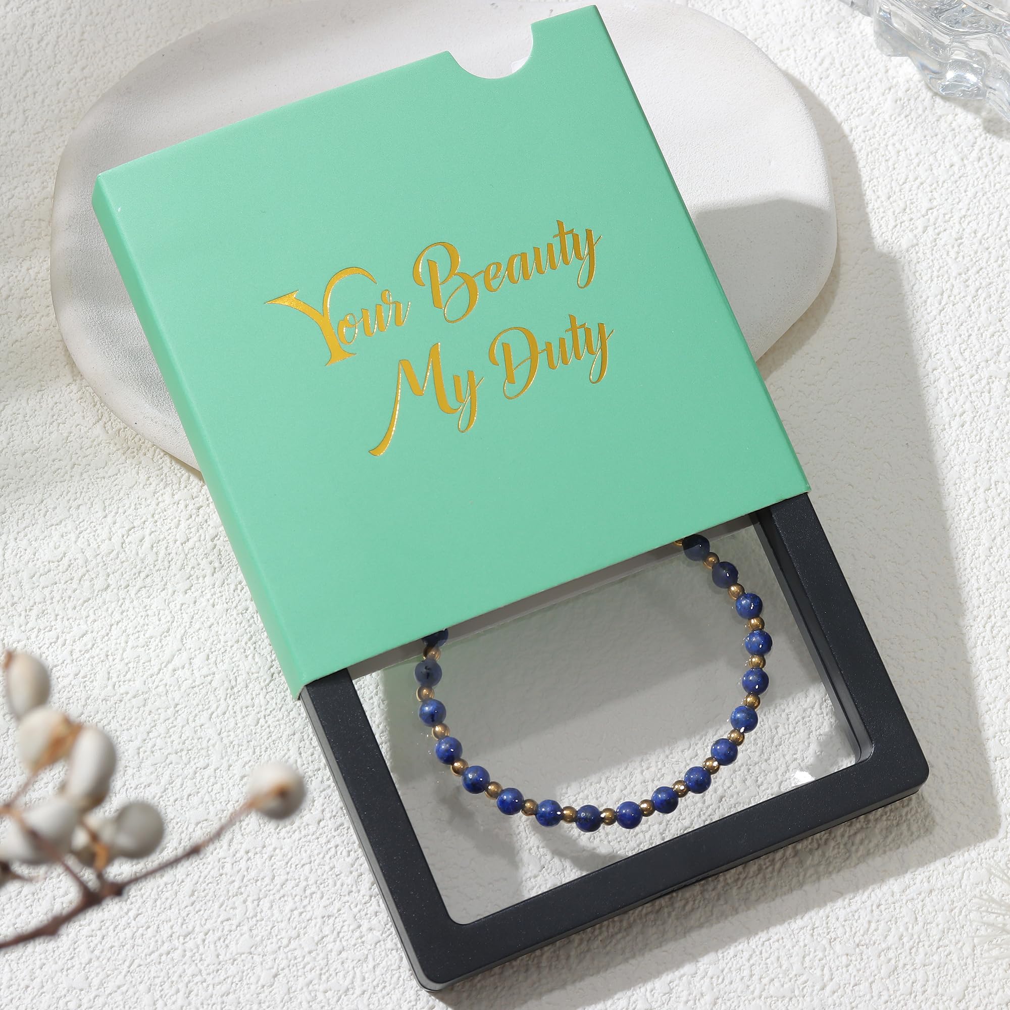 YCTTKDD Pulseras de Cuentas para Mujeres y niñas: Piedra Natural de 5 mm, Cuentas de Acero Inoxidable de 3 mm, joyería Boho de Cristal chapada en Oro Ajustable con Caja de Regalo