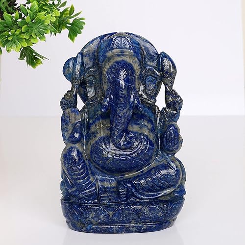 Miniatura 2 de REAL-GEMS Figura de ídolo de señor Ganesha tallada a mano, cristal curativo lapislázuli, decoración coleccionable de aproximadamente 2072 unidades.