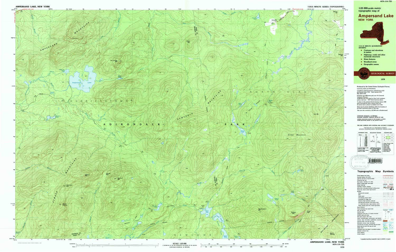 YellowMaps Ampersand Lake NY topo map, 1:25000 Scale, 7.5 X 15 Minute, Historical, 1978, Updated 1979, 24 x 37.9 in