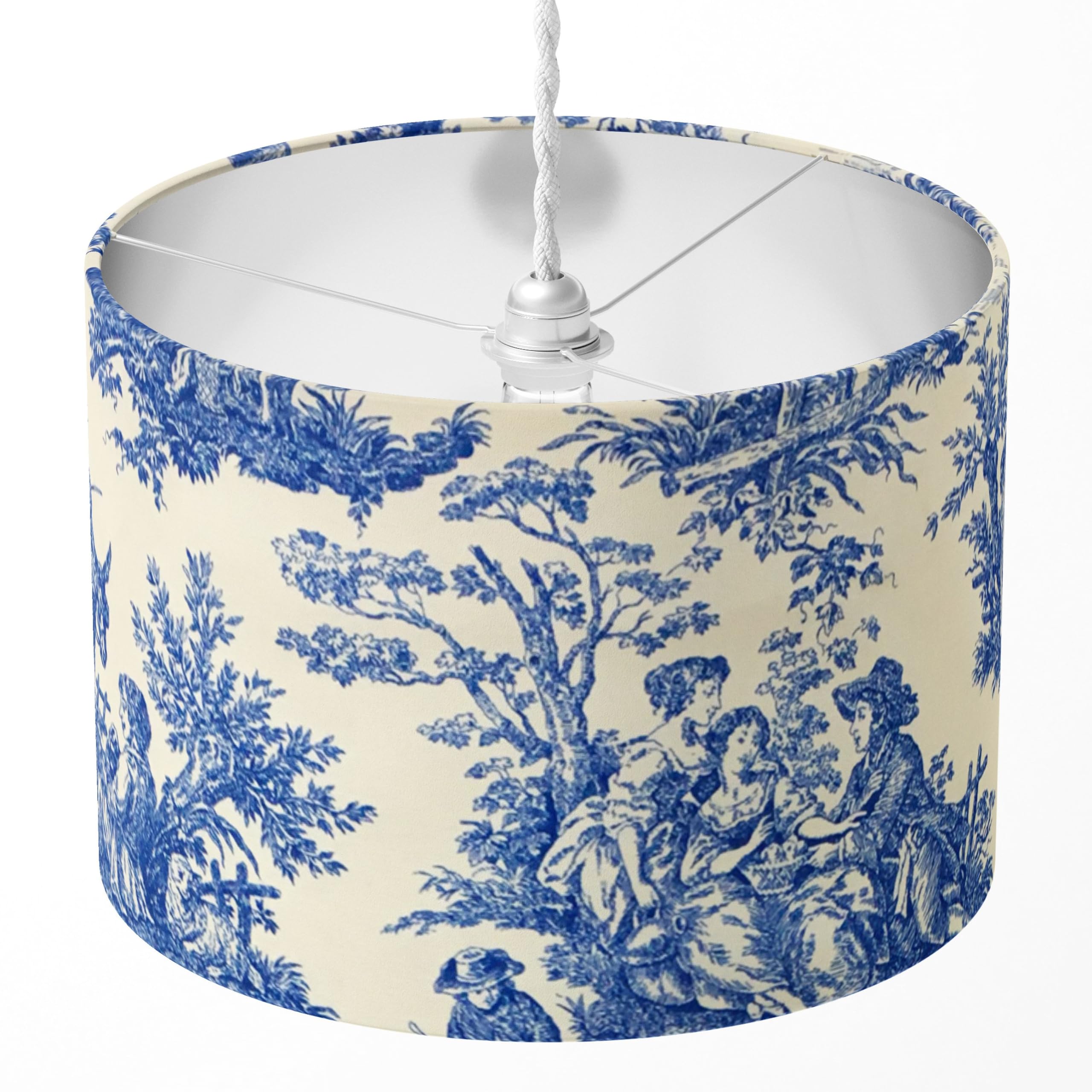 Toile Lampshade, Blue White Lamp Shade, French Light Shade, Country Cottage Farmhouse Landscape Countryside Rustic Pastoral Table Floor Ceiling Pendant Handmade Bedroom Lampshade Home Decor Gift