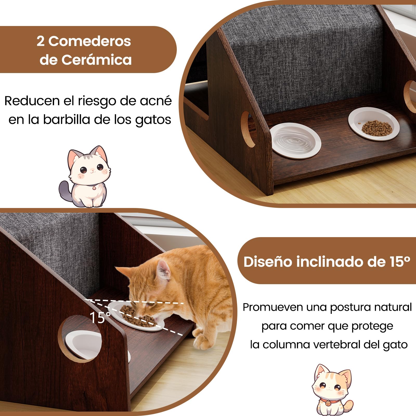 COSTWAY Casa para Gatos de Madera para Interior, 60x40x40 cmCaseta para Gatos con Comedero, Techo Desmontable y Lavable, Estructura Metálica, Villa de Estilo de Granja, Refugio Decorativo para Gatitos