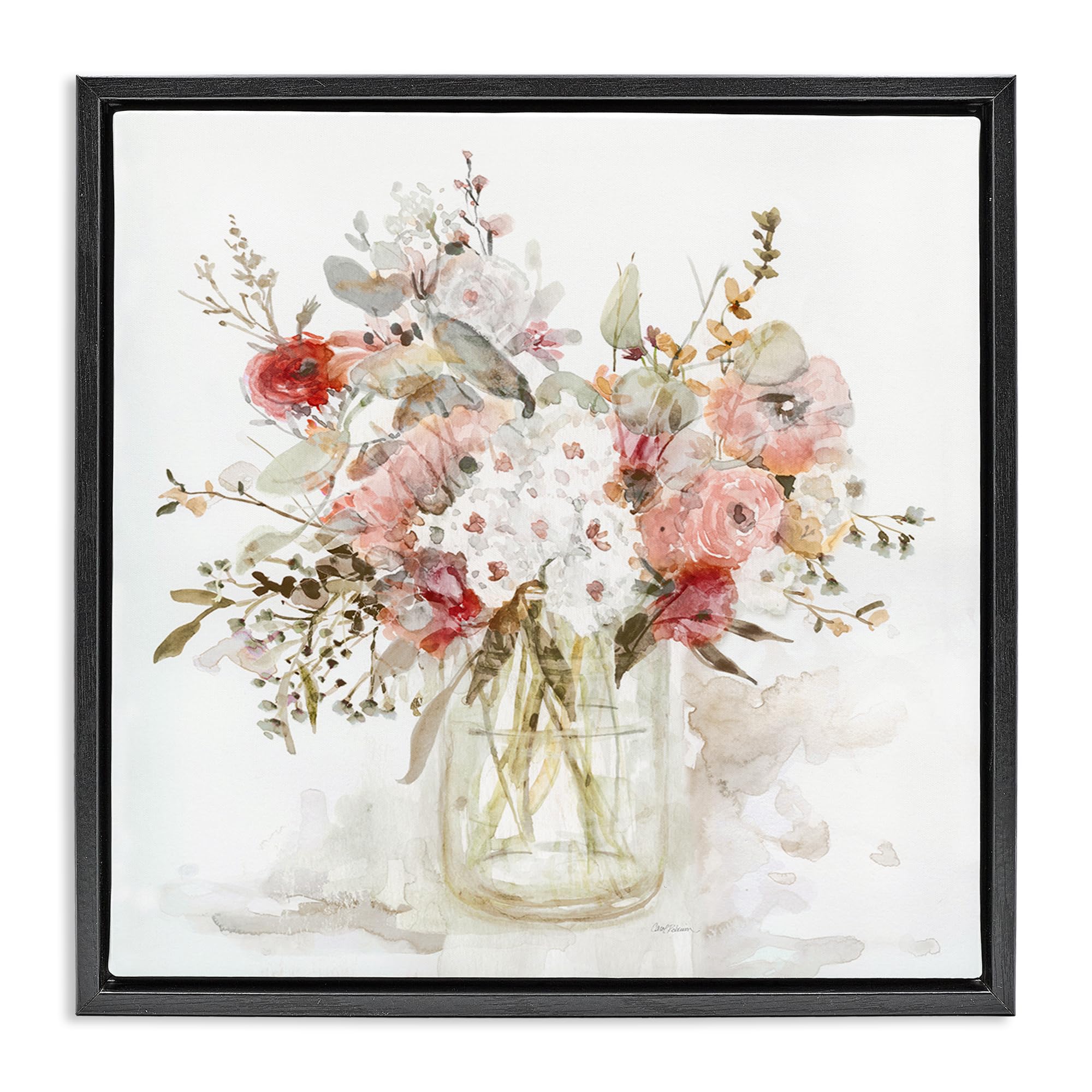 Stupell Industries Jet Black (Matte) 'Soft Blush Botanical Bouquet'| Floating Frame Canvas Art