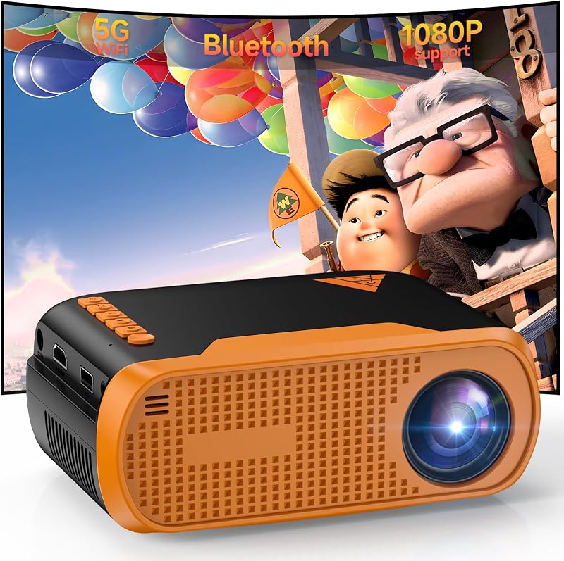 Mini Video Projector with WiFi Bluetooth, Native 1080P Portable Movie Projector, Compatible with SmartPhone, TV Stick, PS5, Laptop HDMI USB for Home Theater Indoor Outdoor Movies