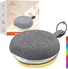 FUNYKICH Máquina de som de ruído branco, máquina de som portátil para dormir com 40 sons suaves, indicador de bateria, temporizador e luz noturna, máquina de ruído branco para adultos, bebês e