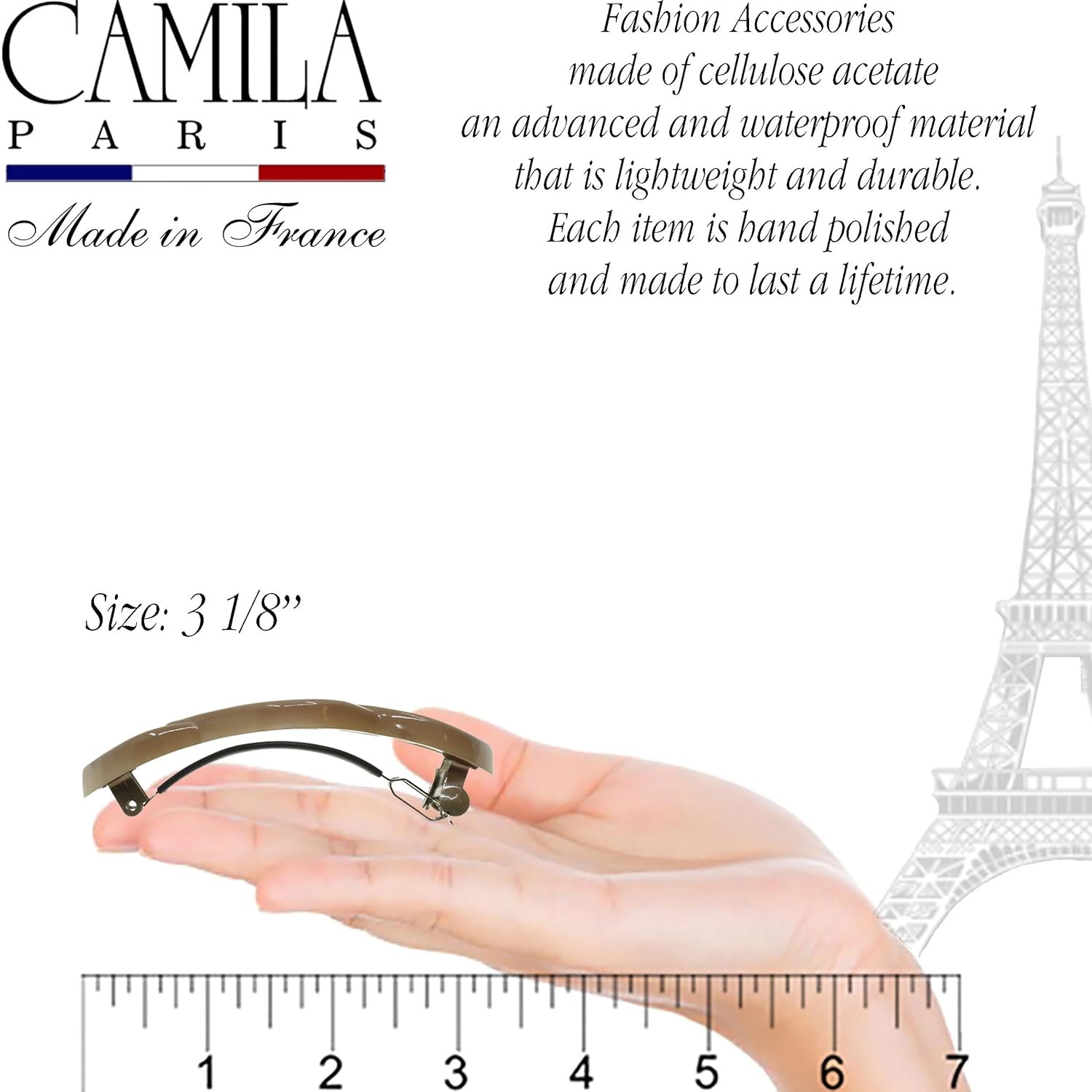Camila Paris CP3762 French Hair Barrette for Girls Thick Hair, Decorative Hair Clip, Strong Hold Grip Barrette Hair Clips for Women, No Slip Styling French Hair Accessories for Women, Made in France - Image 3