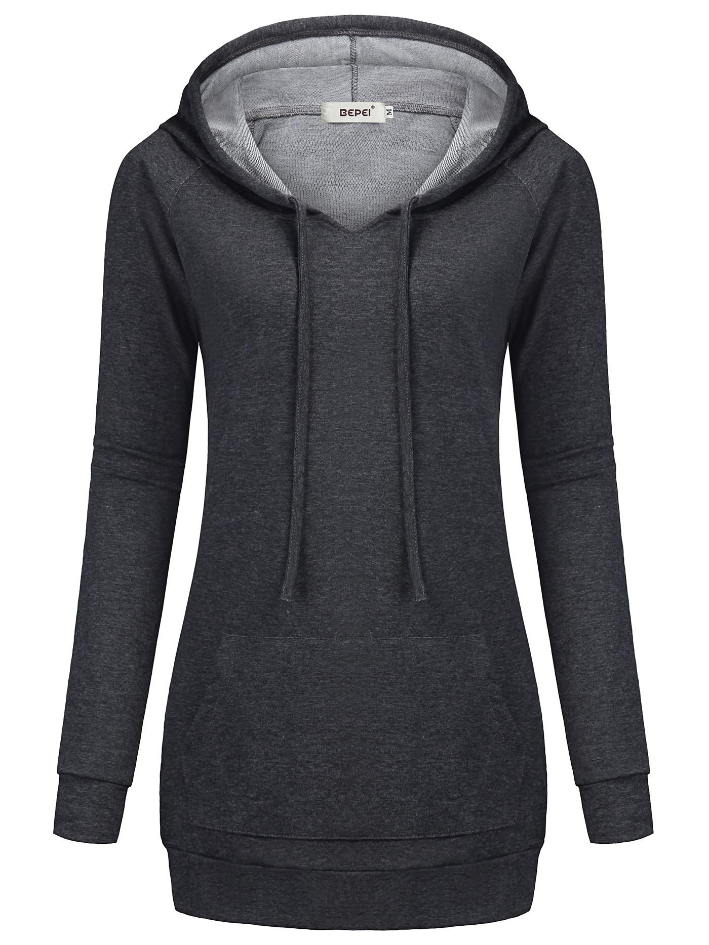 BEPEIWomens Long Sleeve Tunic Hoodie Dress String Sweatshirts With Pockets