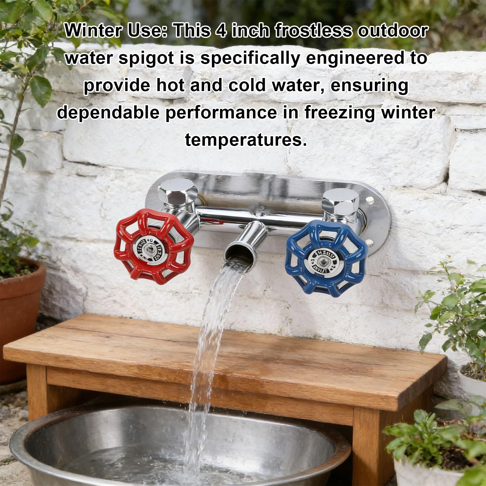 ASHATA Grifo de Agua para Exteriores sin Escarcha de 4 Pulgadas, Grifo de Agua Fría y Caliente para Exteriores, con Válvula de Alivio de Vacío, Roscas de 1/2 Pulgada X GHT de 3/4