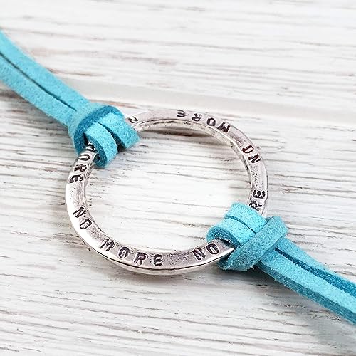 Miniatura 6 de Reversible NO MORE Stamped Peruvian Bronze Infinity Circle Wrap Bracelet, Black Adjustable Faux Suede Leather Cord, Friendship Support Bracelet