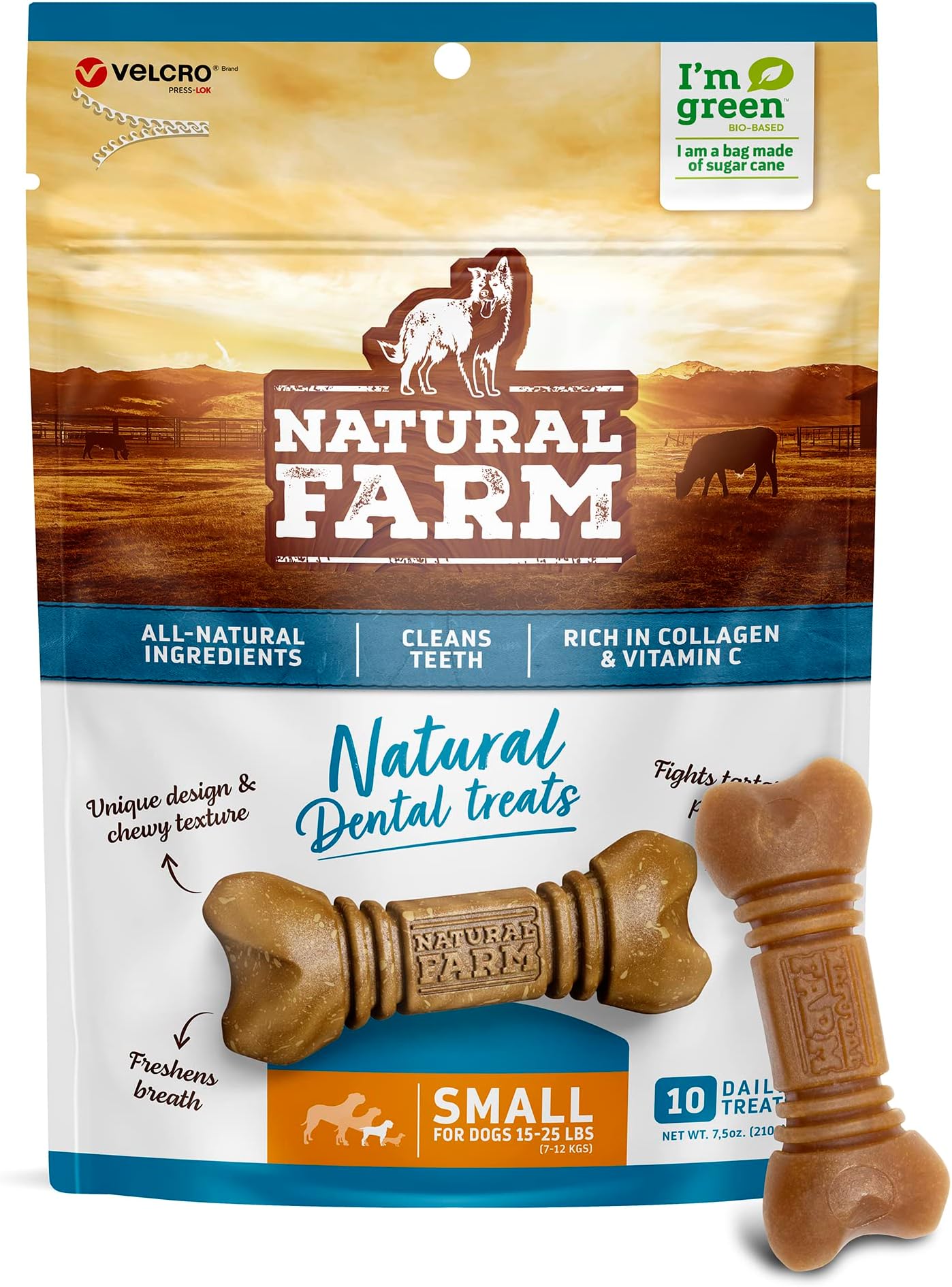 Natural FarmAll-Natural Dog Dental Chew, Dog Teeth Cleaning Treats - Fresh Breath, Fight Plaque & Tartar - Canine Mess-Free Oral Care, Teeth Cleaning Chews for Dogs 15-25 Lbs (10 Treats, 4.9 Oz)