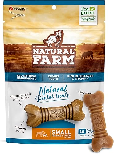 Natural Farm Masticables dentales totalmente naturales para perros, golosinas de limpieza de dientes de perro, aliento fresco, placa de lucha y
