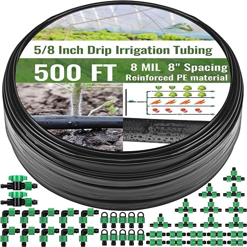 500 ft 5/8 Inch Drip Tape Irrigation Kit Drip Tape 8 Mil 8" Spacing Hose Garden Watering Tubing System Automatic Irrigation Equipment for Plant, Landscape, Yard, Lawn and Farm
