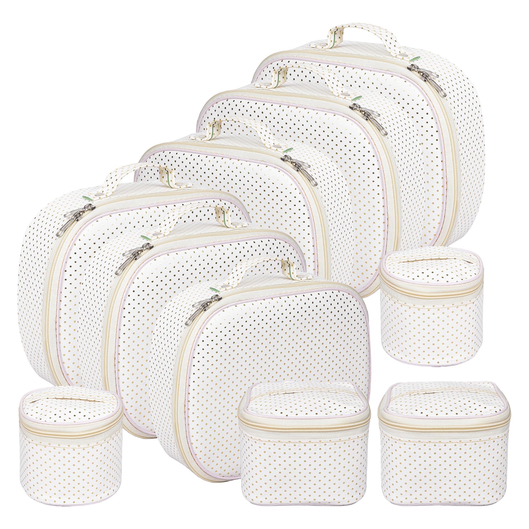 Kuber Industries Jewellery Kit | Cosmetic Storage Box | Travel Pouch | Jewellery Box for Women | 5 Different Pouch | Dot Vanity Pouch | Pack of 2 | White