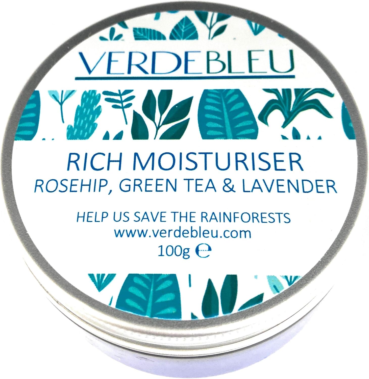 Verdebleu, 99% Natural, Facial Moisture Cream, Rosehip, Green Tea, Lavender. Face Moisturiser to Soothe