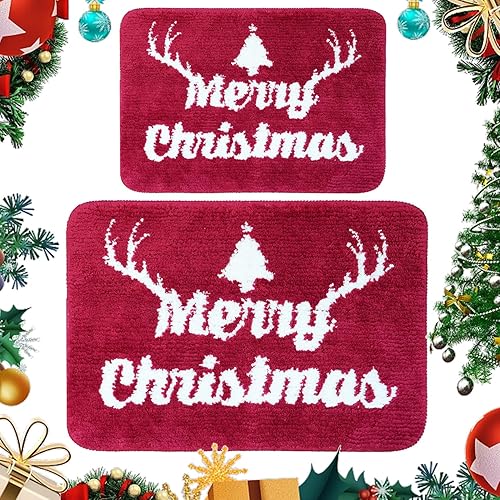 BOANKOD - Tapetes de baño de Navidad, decoración de Navidad, suaves y absorbentes, antideslizantes, lavables, 100% microfibra duradera, juego de 2