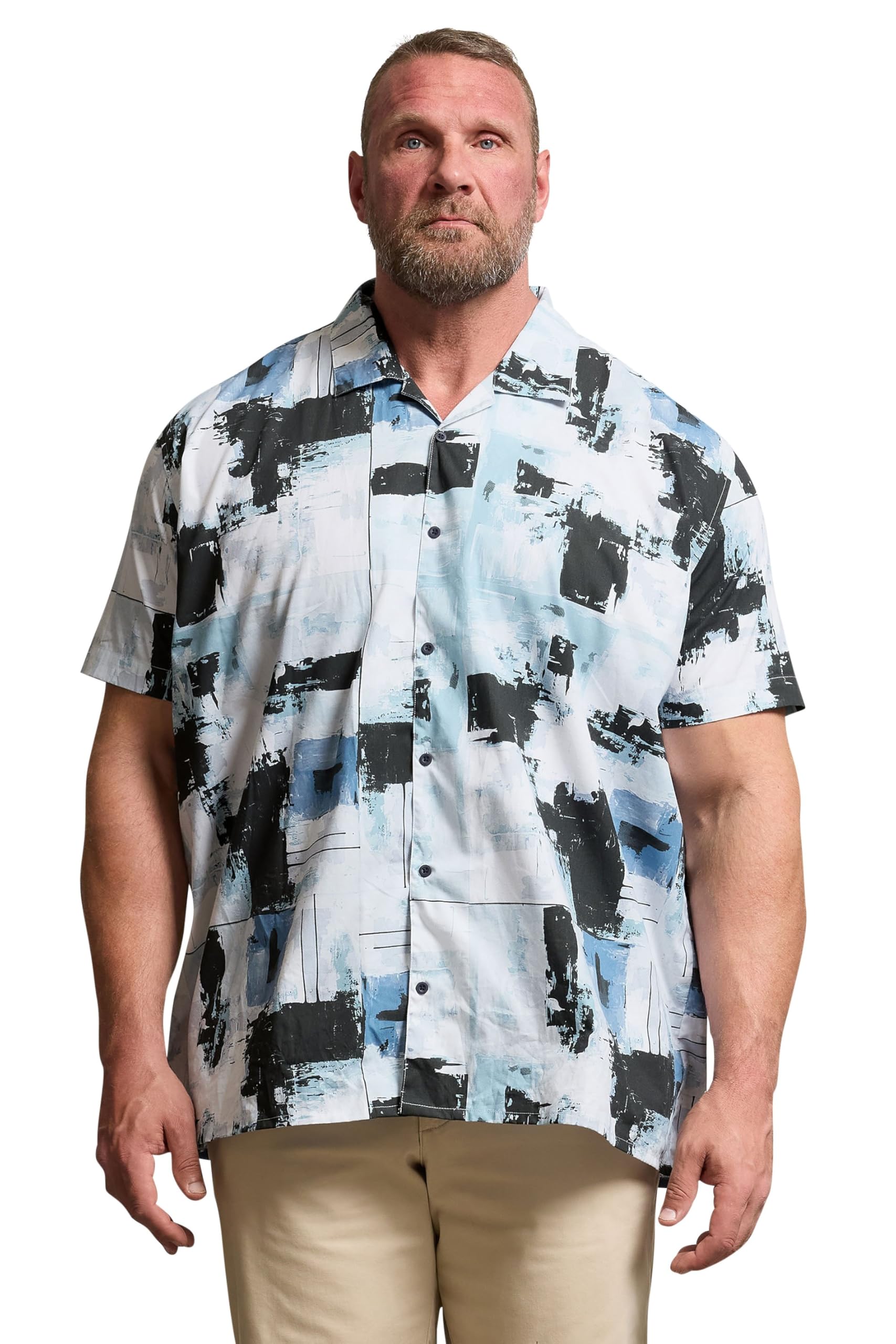 BadRhino Big & Tall Black & Distressed Peached Short Sleeve Revere Collar Shirt - Men's - Plus Size Curve