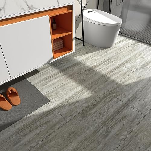 Miniatura 5 de Yenhome Azulejos de suelo con aspecto de madera, de espuma marrón, rollo de vinilo para despegar y pegar, para baño, dormitorio, cocina, paneles de