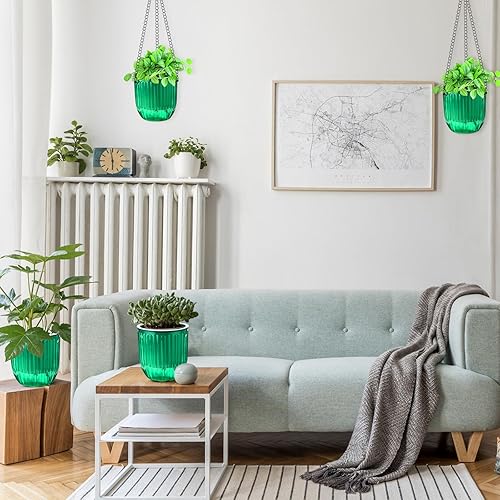 Miniatura 7 de 6 macetas colgantes de riego automático de 4.45 pulgadas, cesta colgante de plástico con cadenas de agujeros de drenaje, macetas para interiores y