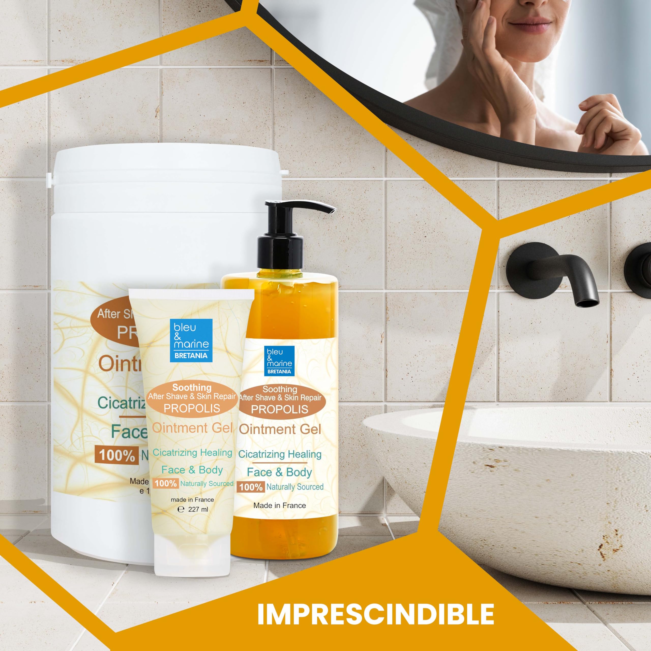 Gel al Propoli, Viso, Gel Riparatore, Pelle sensibile imperfetta, Calma la pelle irritata, Dopobarba, Sollievo dal prurito, Idratante, 500 ml