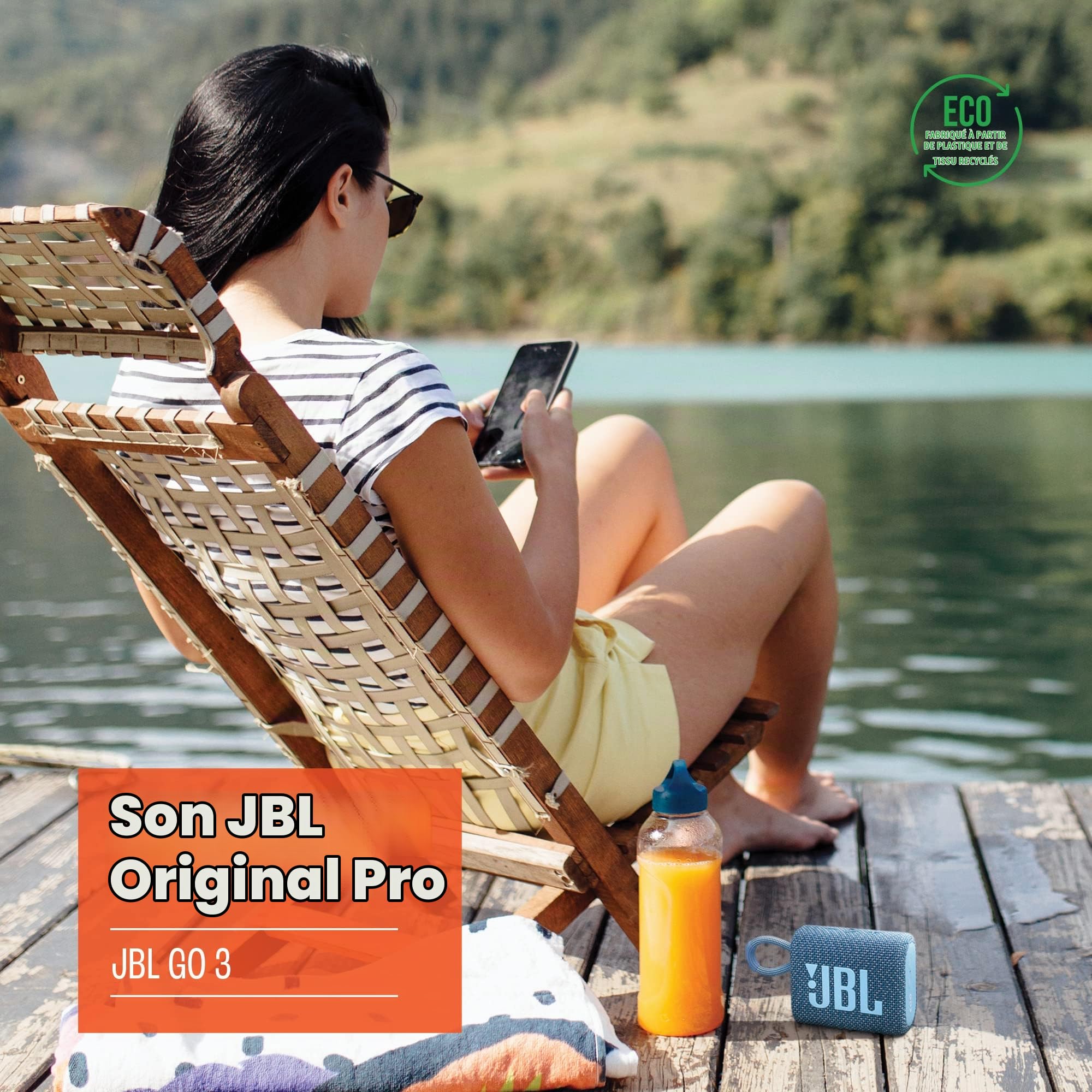 JBL Go 3, Enceinte Bluetooth portable compacte et puissante au style audacieux, Étanche à l’eau et à la poussière, Autonomie 5h, Verte