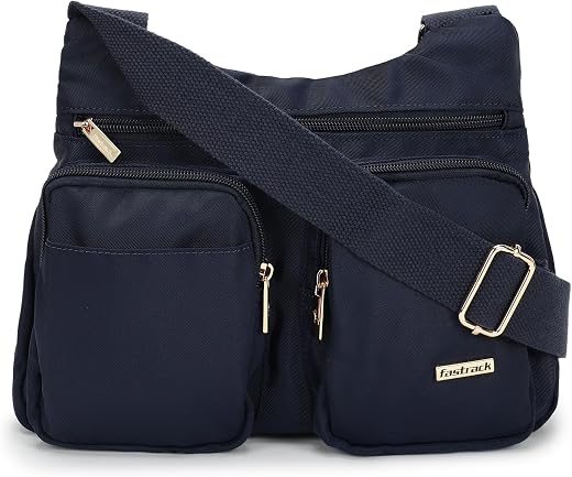 Blue Nylon Sling Bag for Women | Lightweight Twill-Detail Crossbody with 2 Main Compartments, 3 Quick-Access Pockets &amp; Zip...