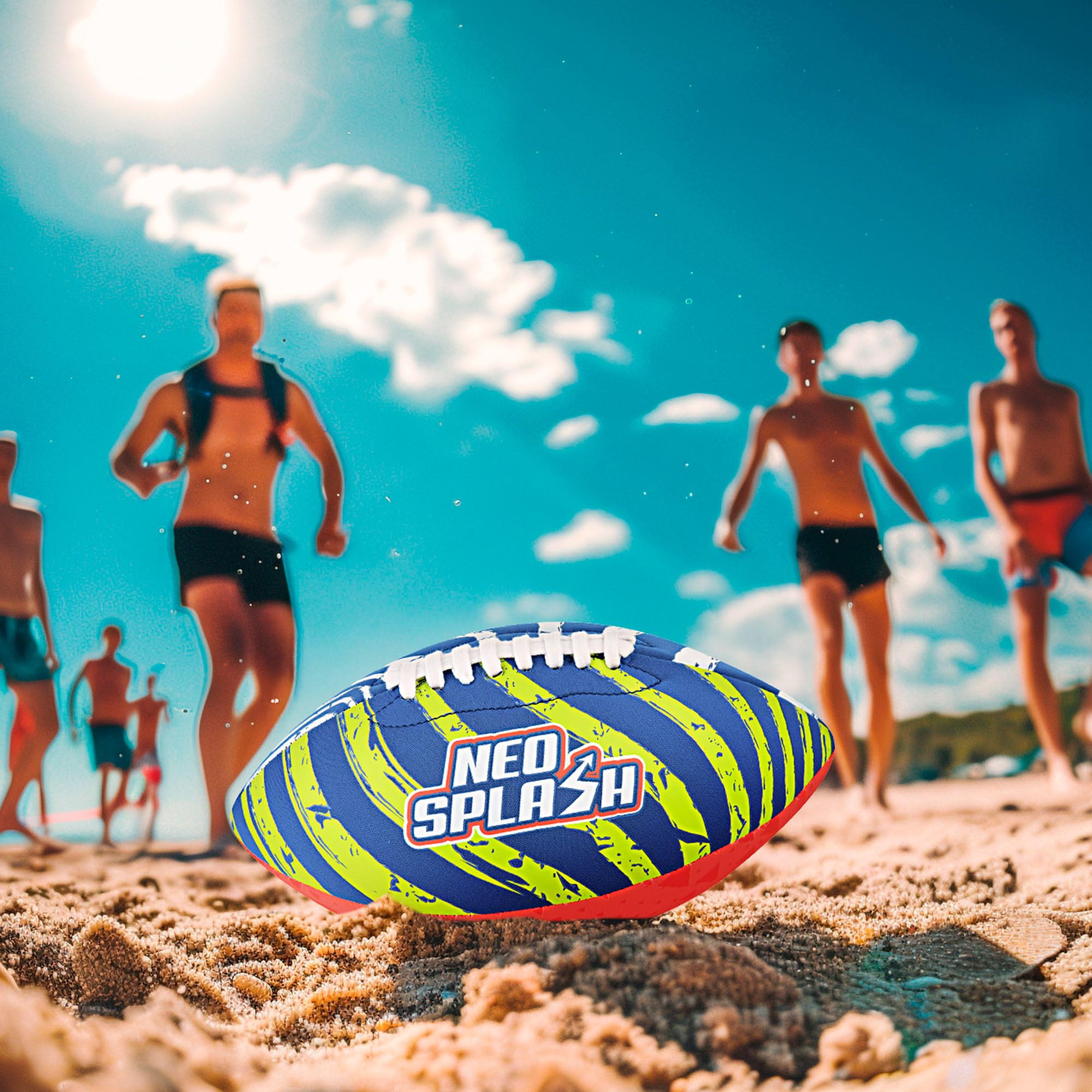 AKTIVE 54288 Neopren-Rugbyball für Wasser, 26 cm, leicht, schwimmend, wasserdicht, auffällige Farben, rutschfestes Design, optimal für Strand und Pool
