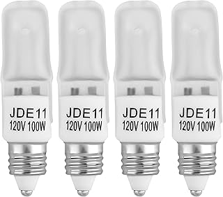 4-Pack JDE11 120V 100W Frosted Halogen JDE11 100W Bulb Warm White 100 Watt T4 E11 Bulb Frosted JD E11 T4 100W for Chandeliers, Pendants, Table Lamps, Cabinet Lighting, Mini-Candelabra Base T4 Bulb