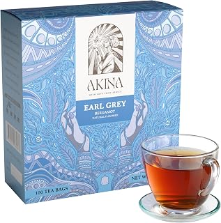 AKINA - Earl Grey Flavored Black Tea Bags, Individually Wrapped, String and Tag Kenyan Earl Grey Tea Bags, Bold and Citrusy with Invigorating Aroma (Box of 100) (200g)