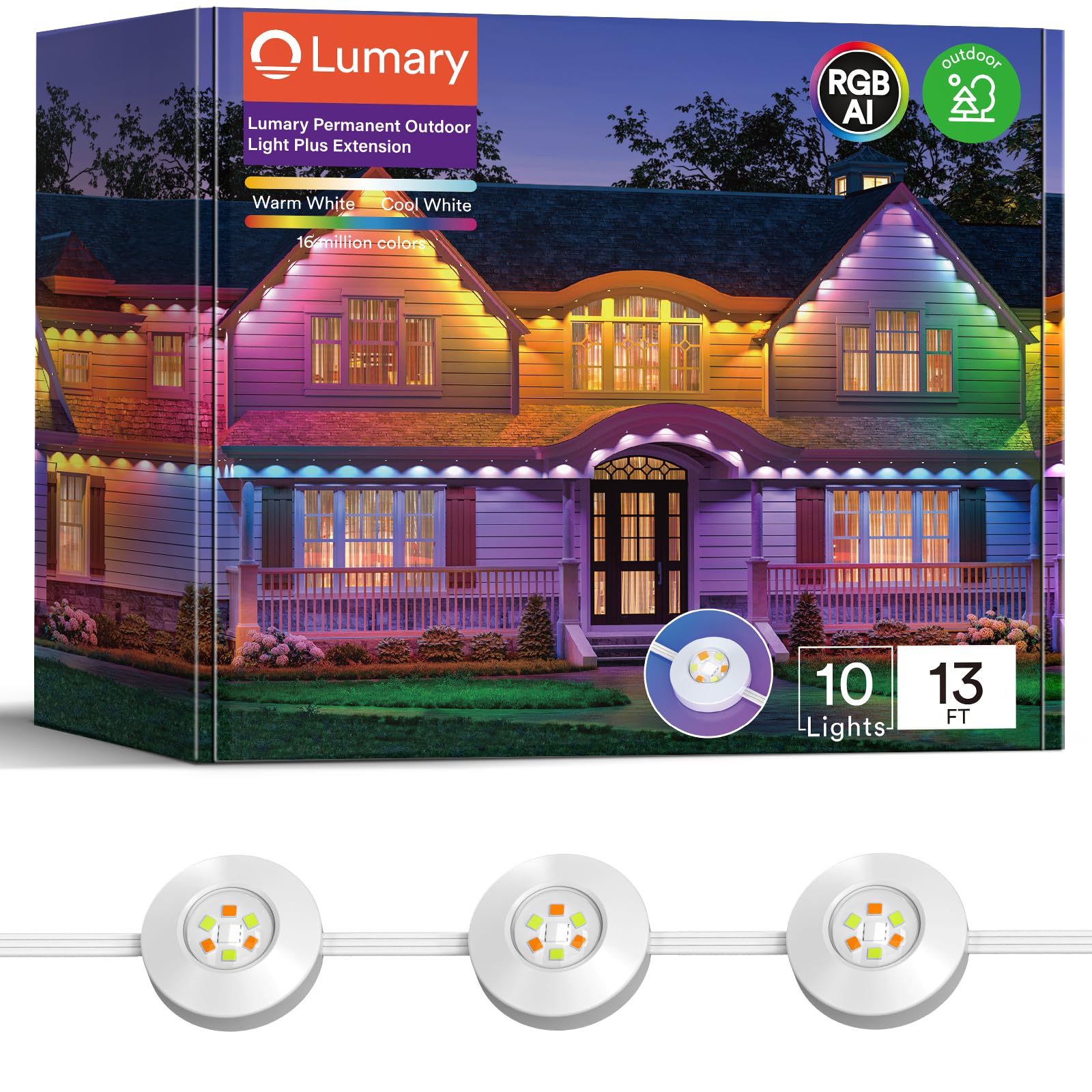 Lumary 13FT Extension String with 10 LED Lights, Only Permanent Outdoor Lights Pro Version