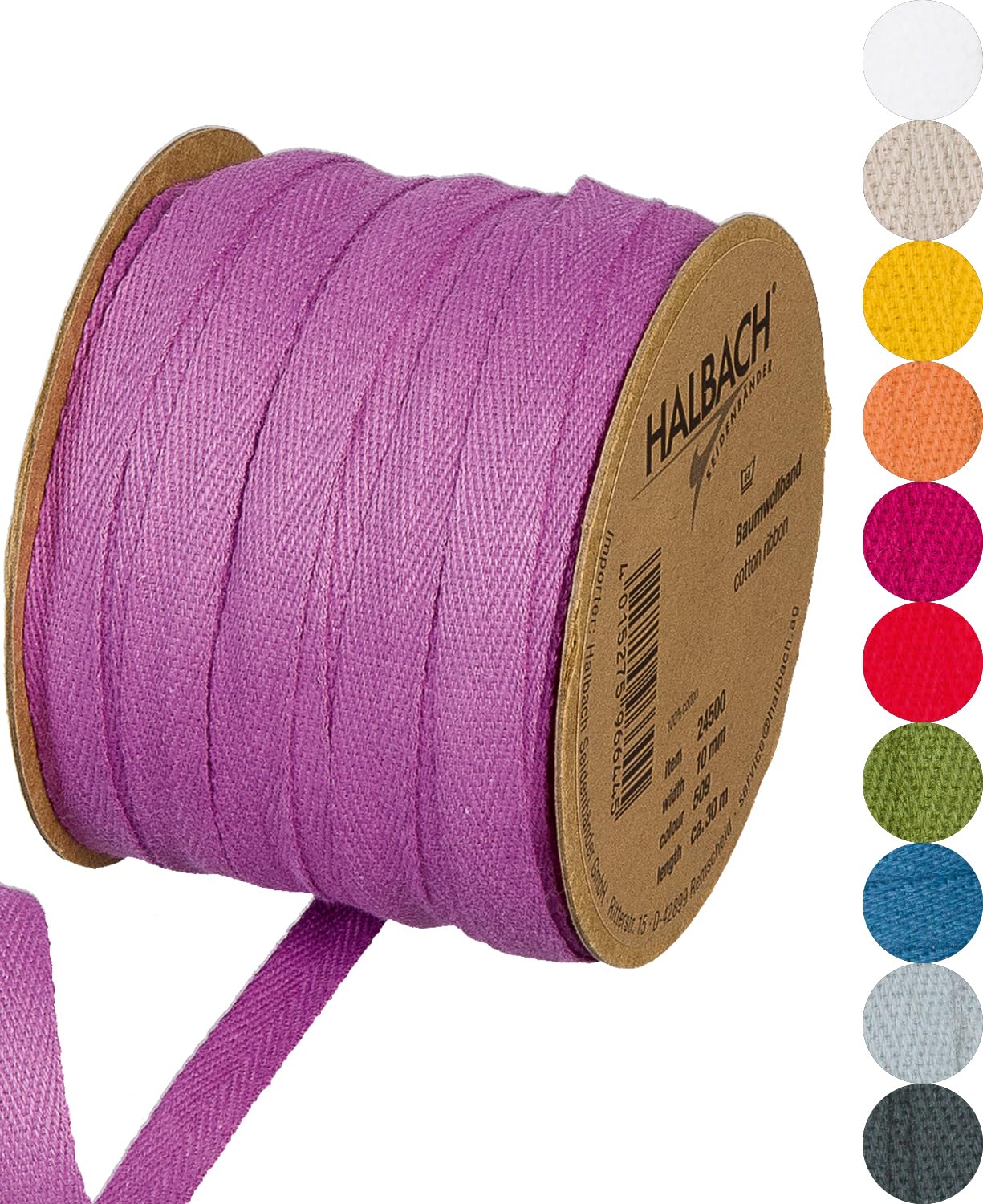 Halbach Seidenbänder Nastro di cotone, 10 mm x 30 m, 100% cotone, per fai da te, al metro, per decorazioni, fai da te, per lavori di cucito, colore: grigio scuro