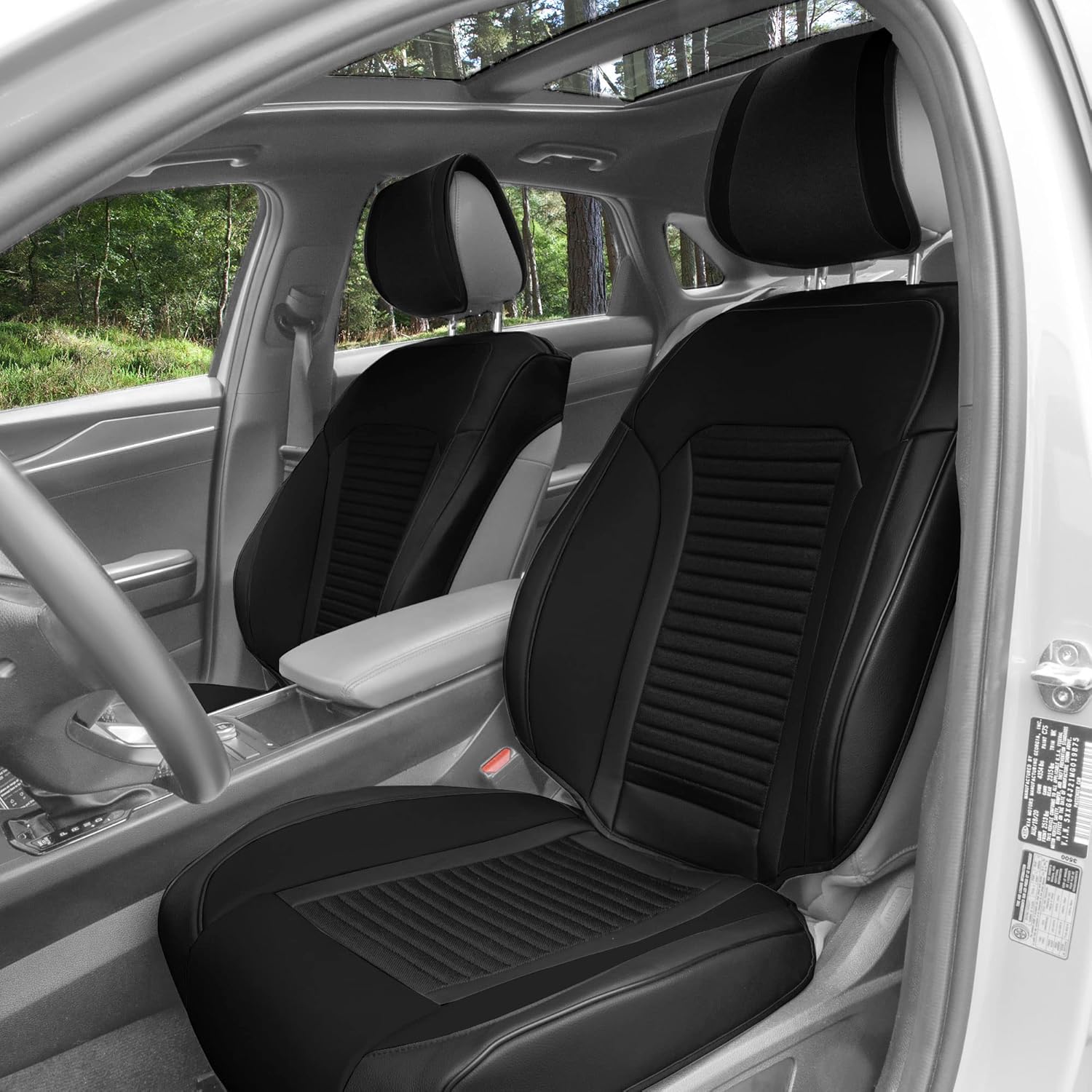 FH Group Car Seat Cover Cushion - 2 Pack Seat Covers for Cars Trucks SUV, Faux Leather Car Seat Cushions, Waterproof Car Seat Cover Cushion, Universal Fit Car Seat protector Front Set Black