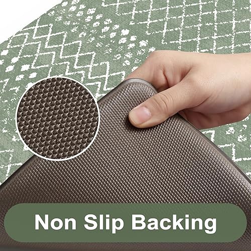 Vista 348 de KIMODE - Juego de 2 tapetes de cocina bohemios, antifatiga, antideslizantes, impermeables, ergonómicos, acolchados, cómodos, para lavandería, Caqui