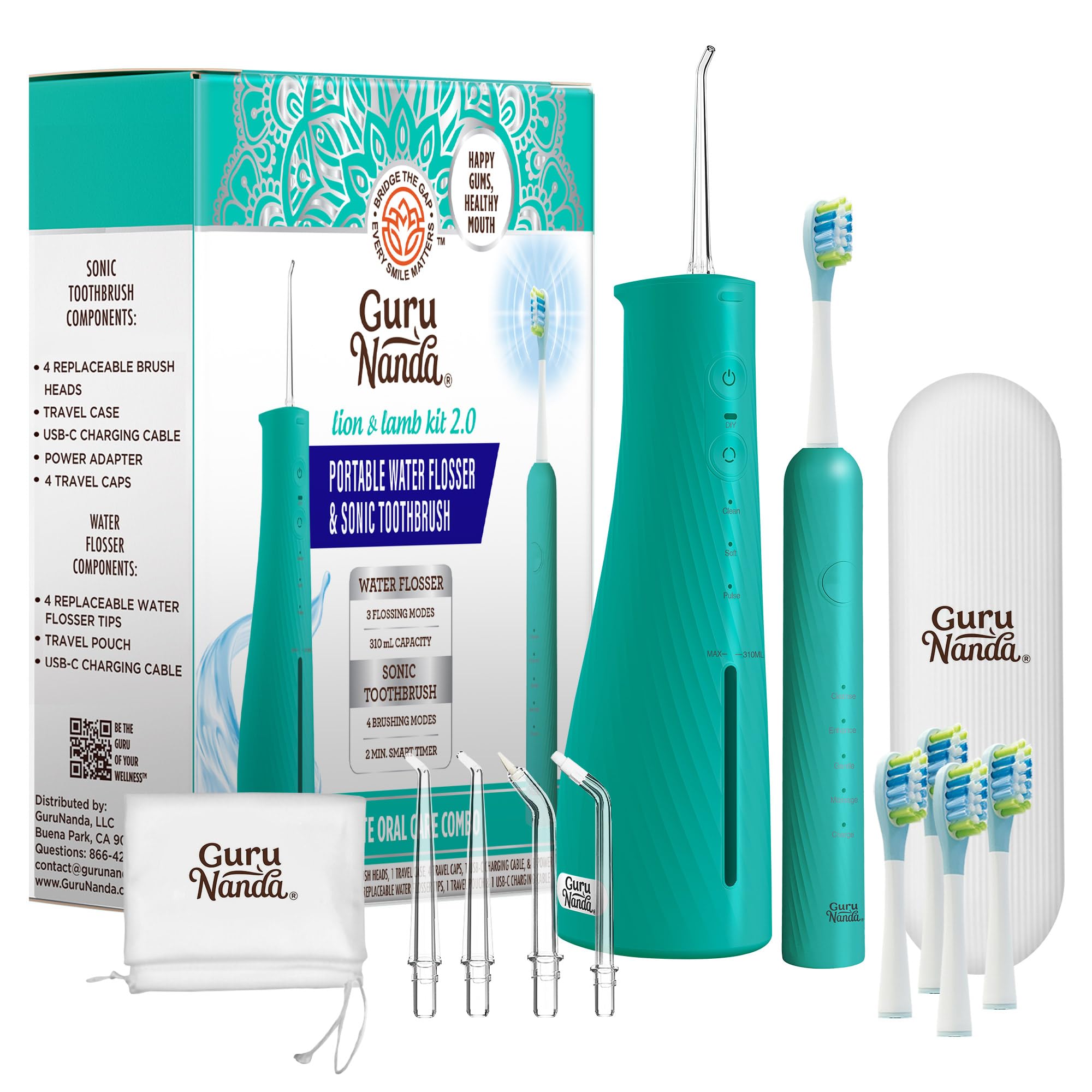 GuruNanda Lion Lamb Kit 2 0 Electric Toothbrush with Water Flosser Combo 4 Jet Tips 4 Brush Heads