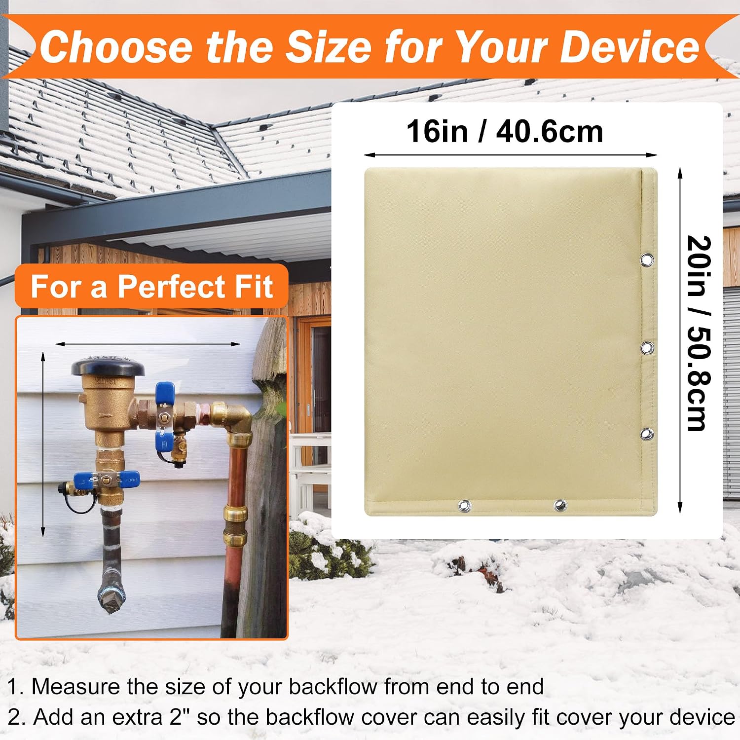 2-Way Opening Backflow Preventer Insulation Cover 5°F,Sprinkler Cover for Outside,5 Layers Waterproof 600D Sprinkler Valve Well Pump Cover for Winter Freeze Protection 16" W x 20" H, Khaki