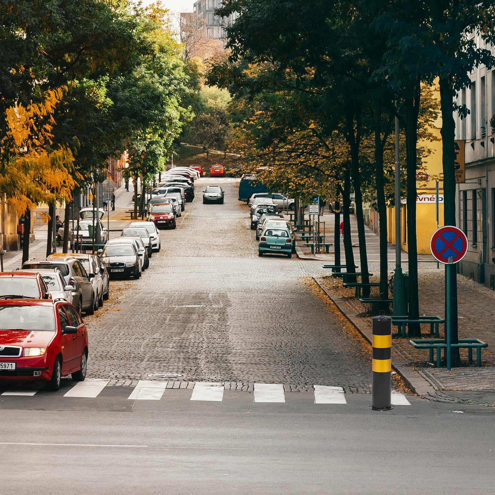 Barriere Parking Rabattable en Acier Laminé à Froid, Potelet de Sécurité pour Parking Protection Renforcée et Haute Visibilité, pour Délimitation Routière