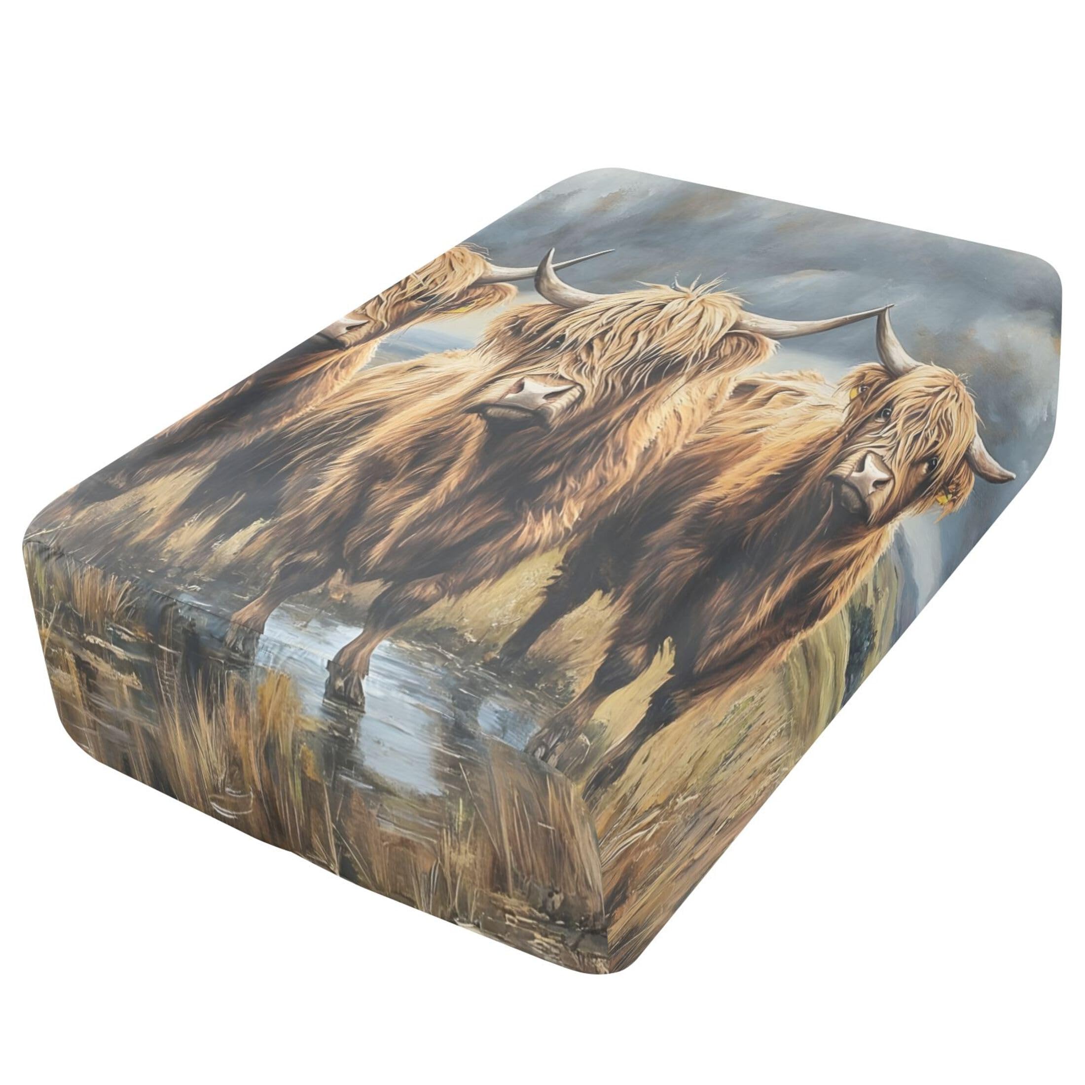 Highland Cows - Sábana bajera ajustable individual para colchón de aire, bolsillo extra profundo de 24 pulgadas, funda suave y transpirable con apertura de válvula de cremallera para cama de