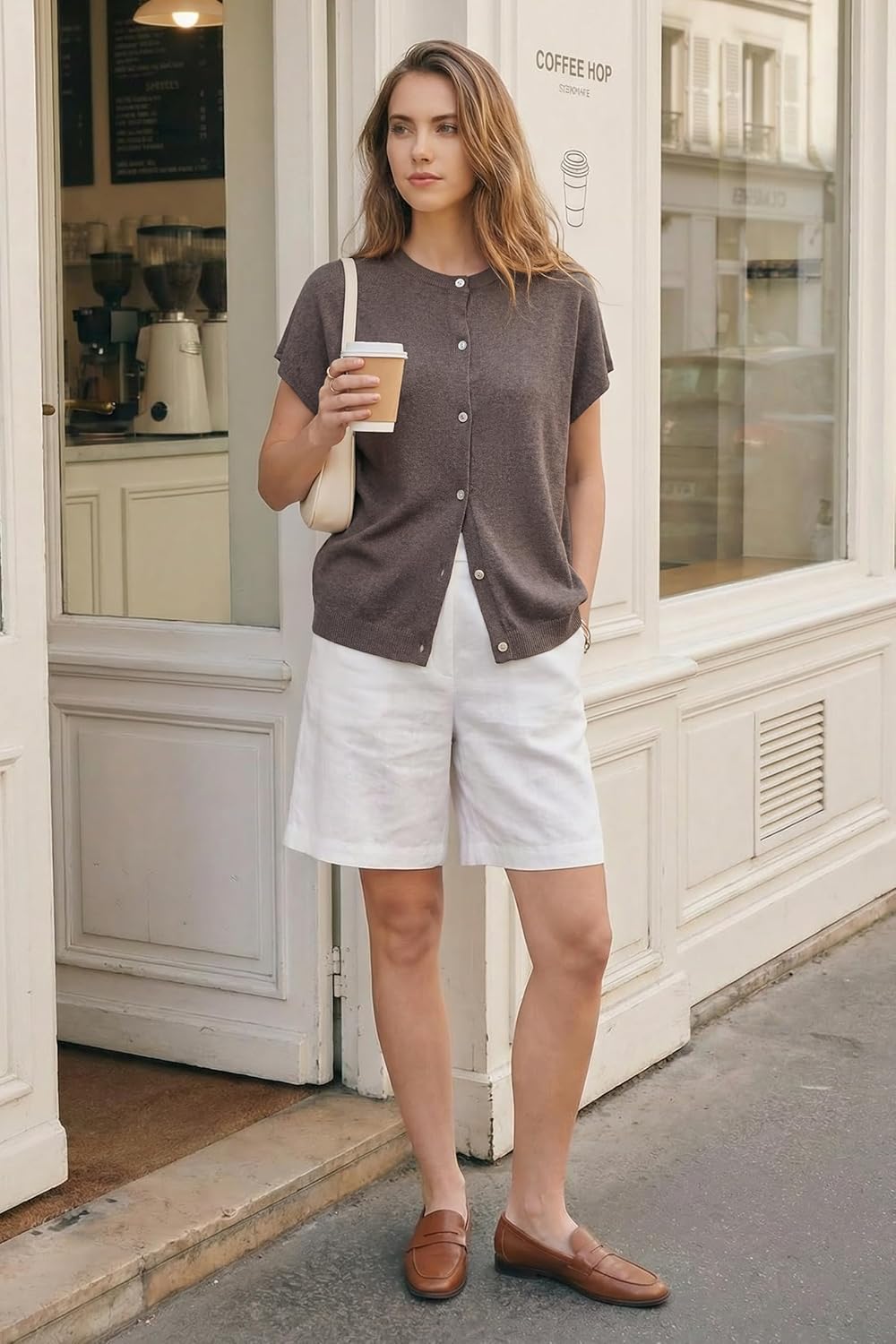 Arach&Cloz Women's Wool Blend Lightweight Cardigan Short Sleeve Summer Oversized Casual Sweaters Tops - Image 3