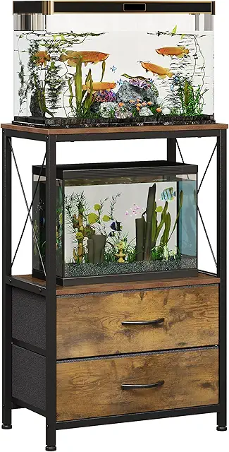 Welfuturer 10 Gallon Aquarium Stand with 2-Tier Shelf & Drawers - Terrarium Stand