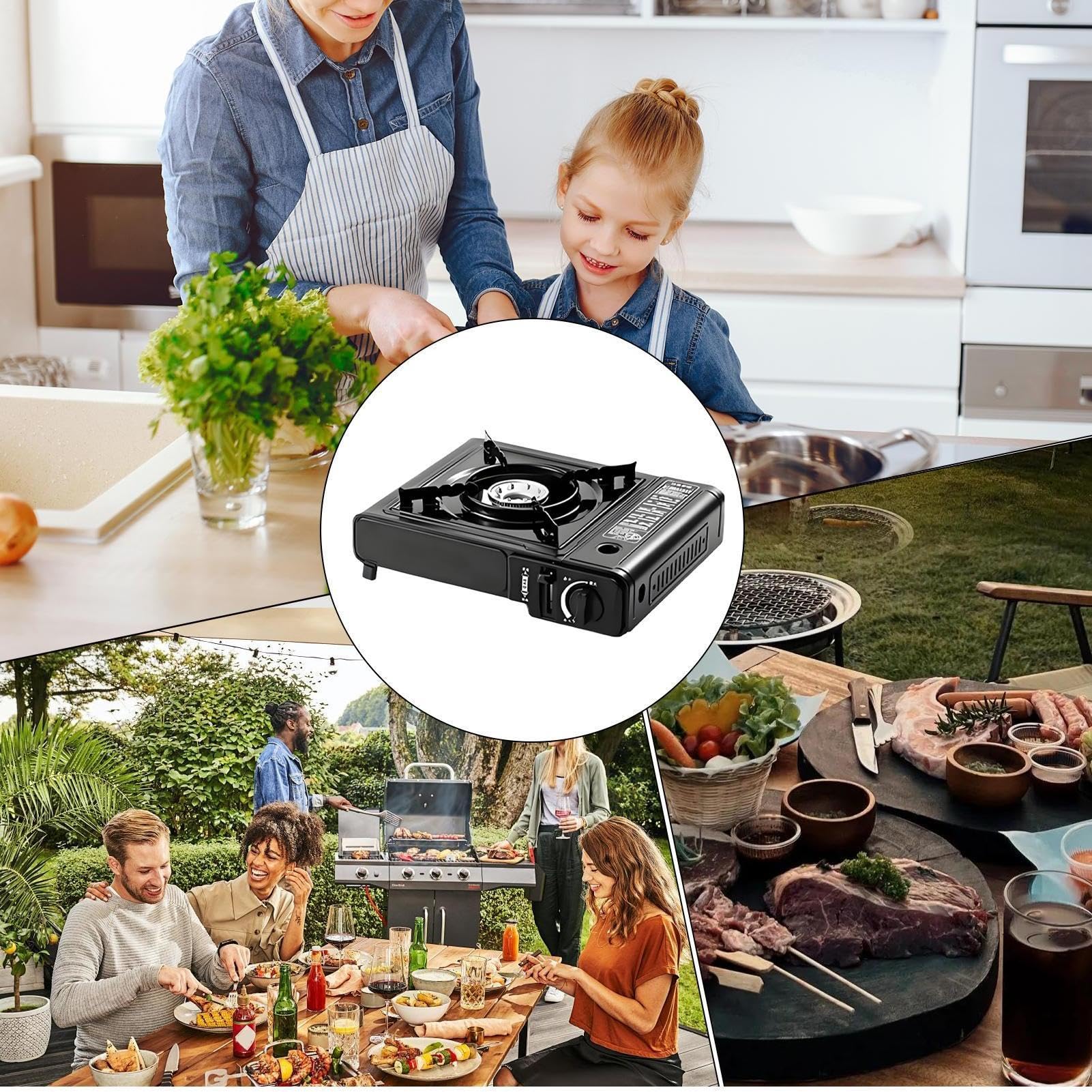 Przenośna kuchenka gazowa z 1 zewnętrznym palnikiem wewnętrznym, z praktycznym etui - do 30% zużycia w M Kuchenka na zewnątrz Kuchenka kempingowa Piesze wycieczki Kuchnia na świeżym powietrzu